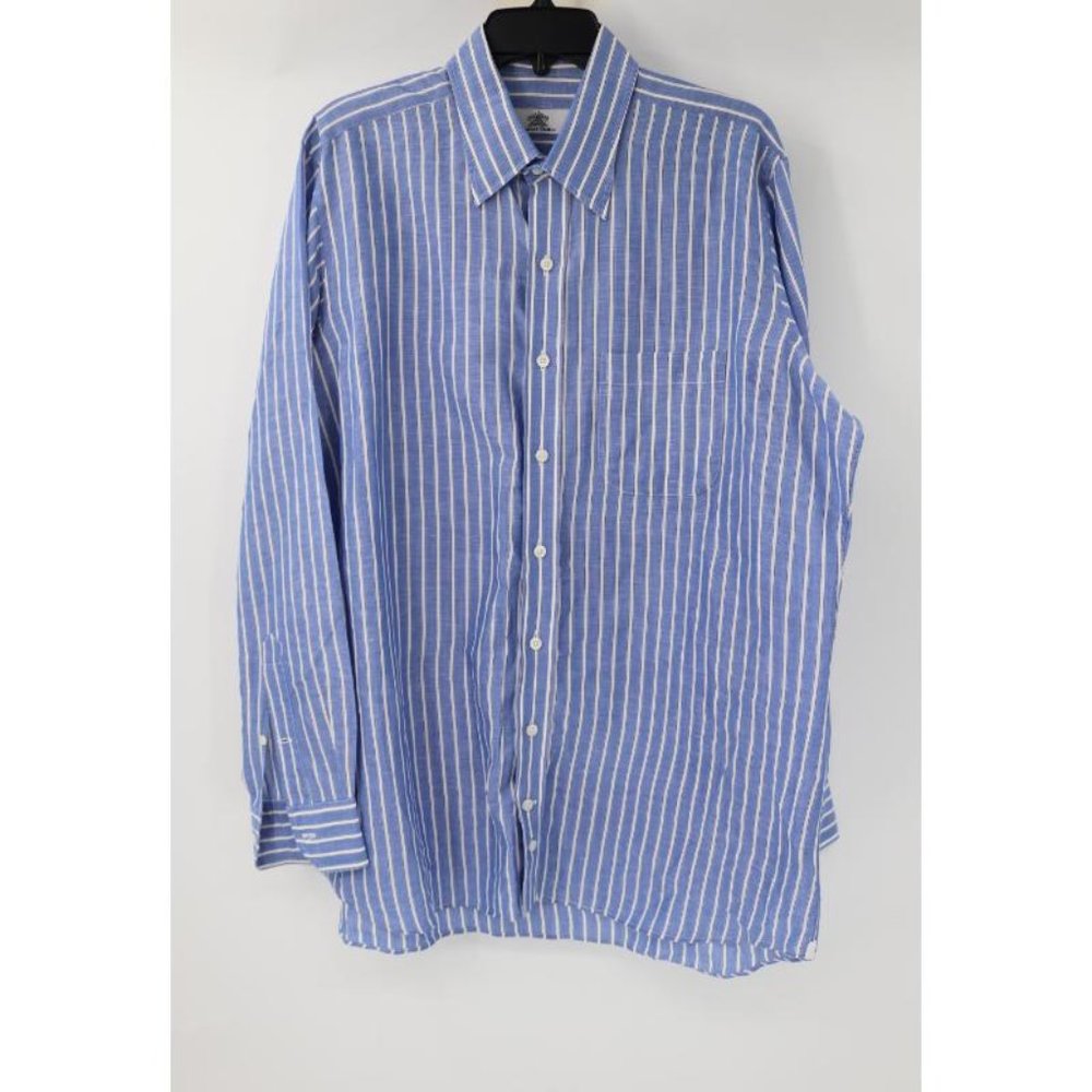 Oxxford clothes‎ shirt Men's XL/XXL Bespoke linen long sleeve button up striped